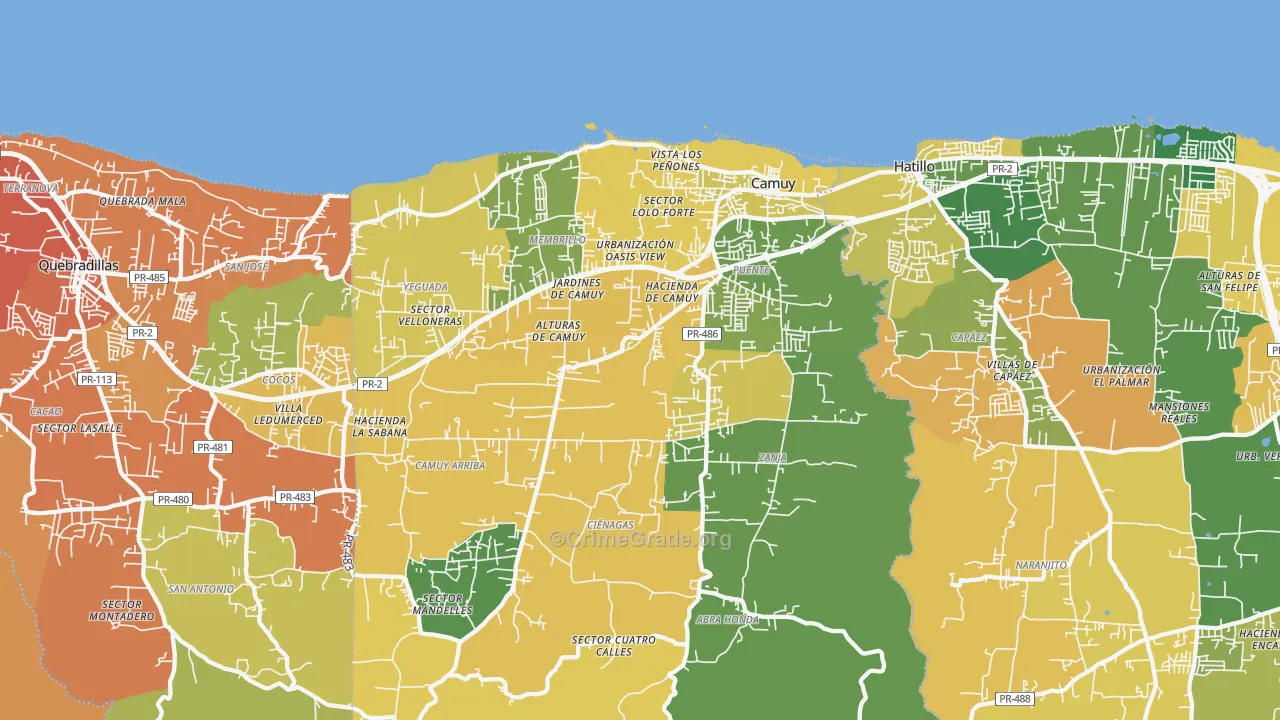 Camuy, PR Map of Robbery Rates