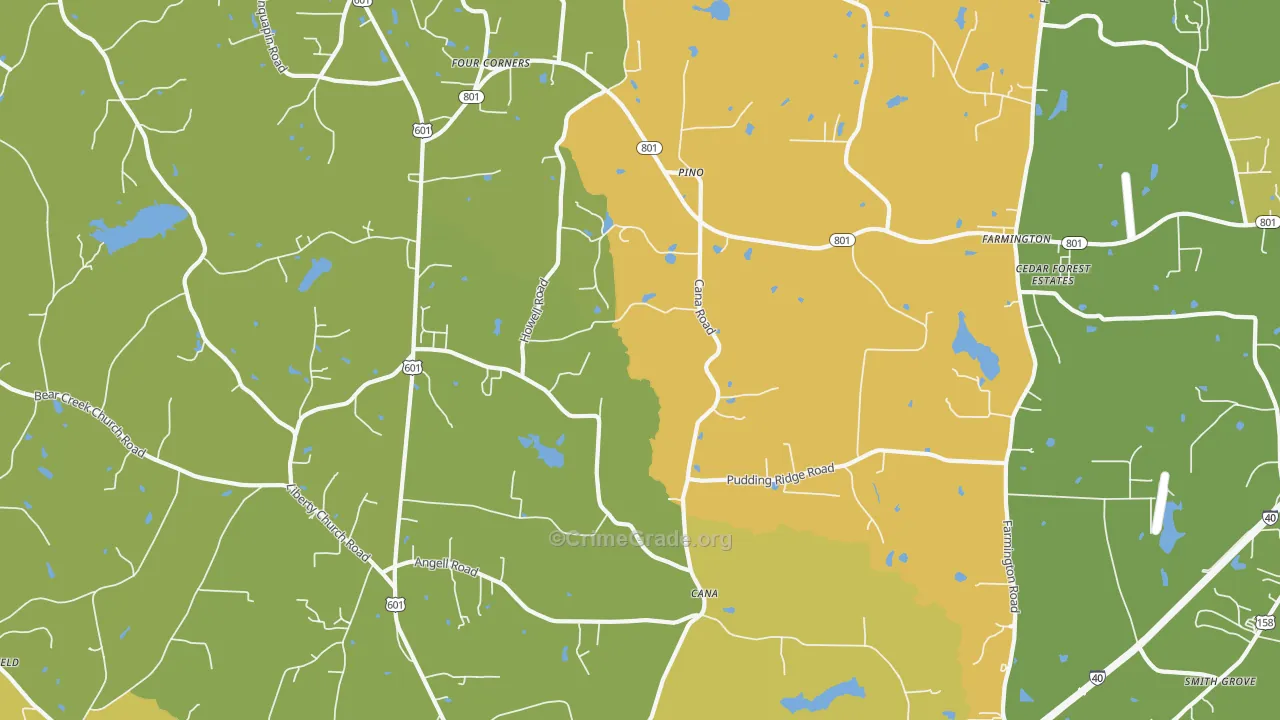 Cana, NC Map of Robbery Rates