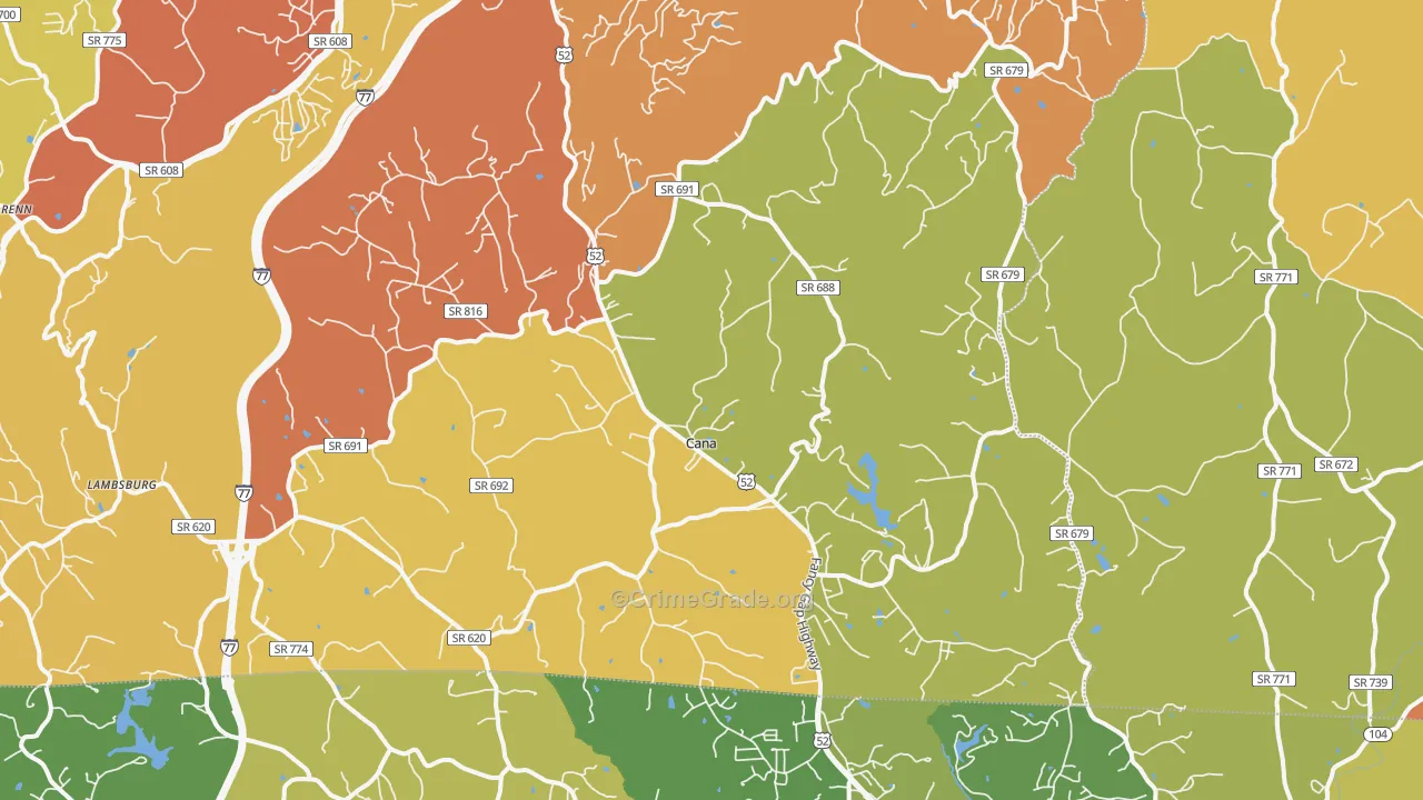 Cana, VA Map of Robbery Rates