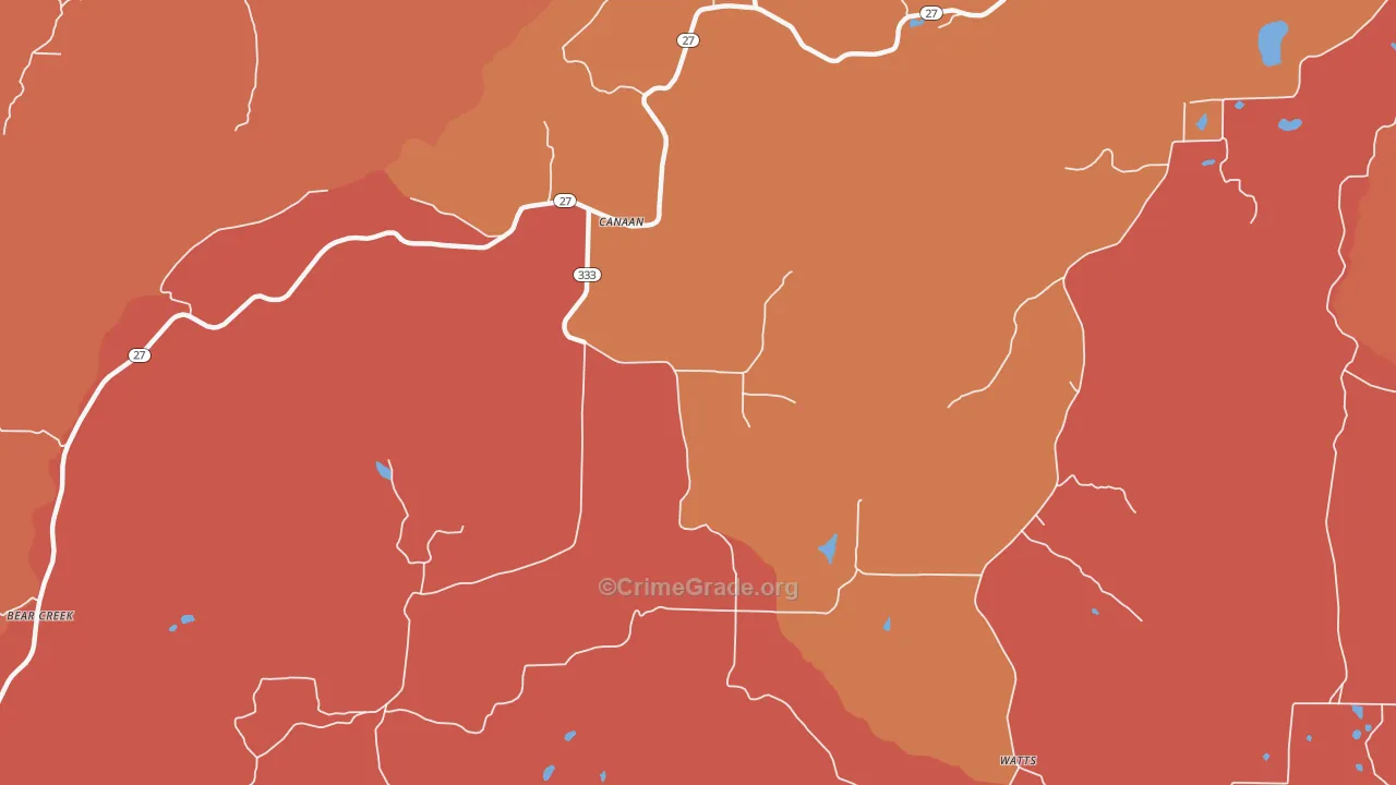 Canaan, AR Map of Robbery Rates