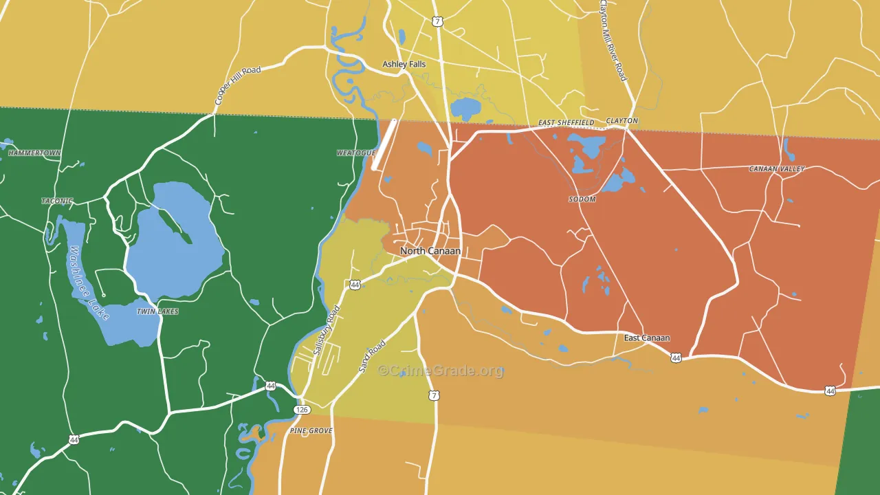 Canaan, CT Map of Robbery Rates