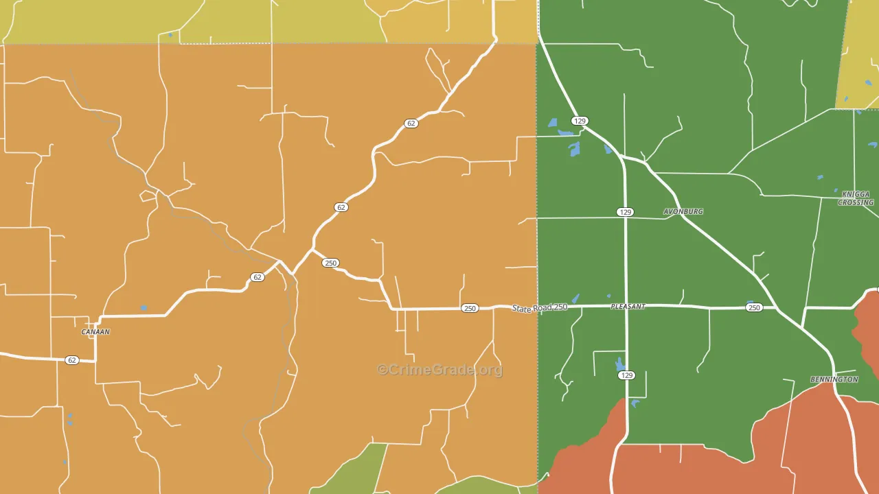 Canaan, IN Map of Robbery Rates