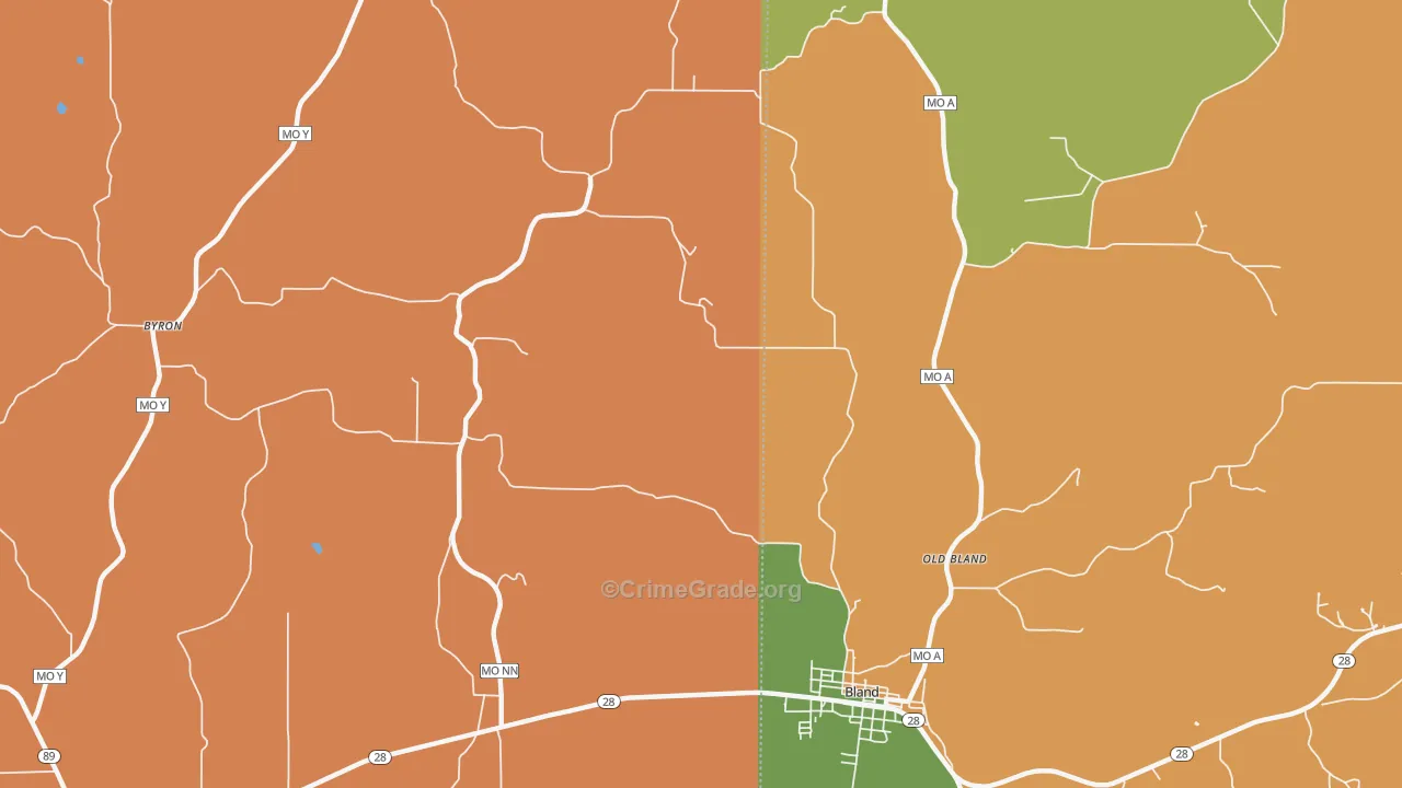 Canaan, MO Map of Robbery Rates