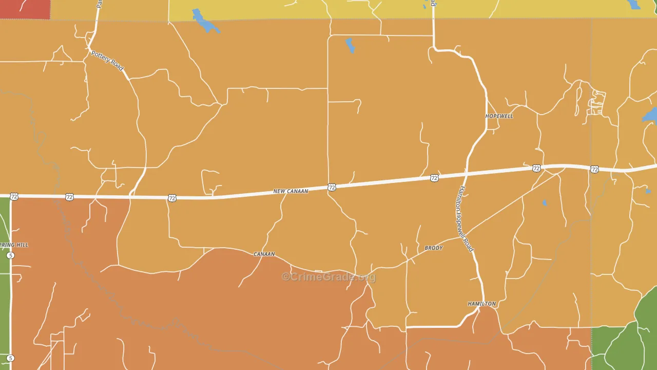 Canaan, MS Map of Robbery Rates