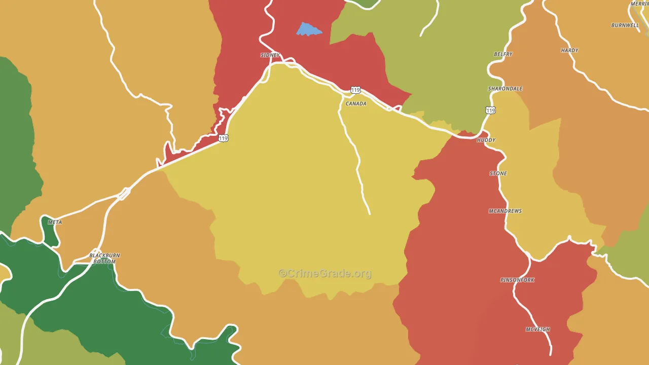 Canada, KY Map of Robbery Rates
