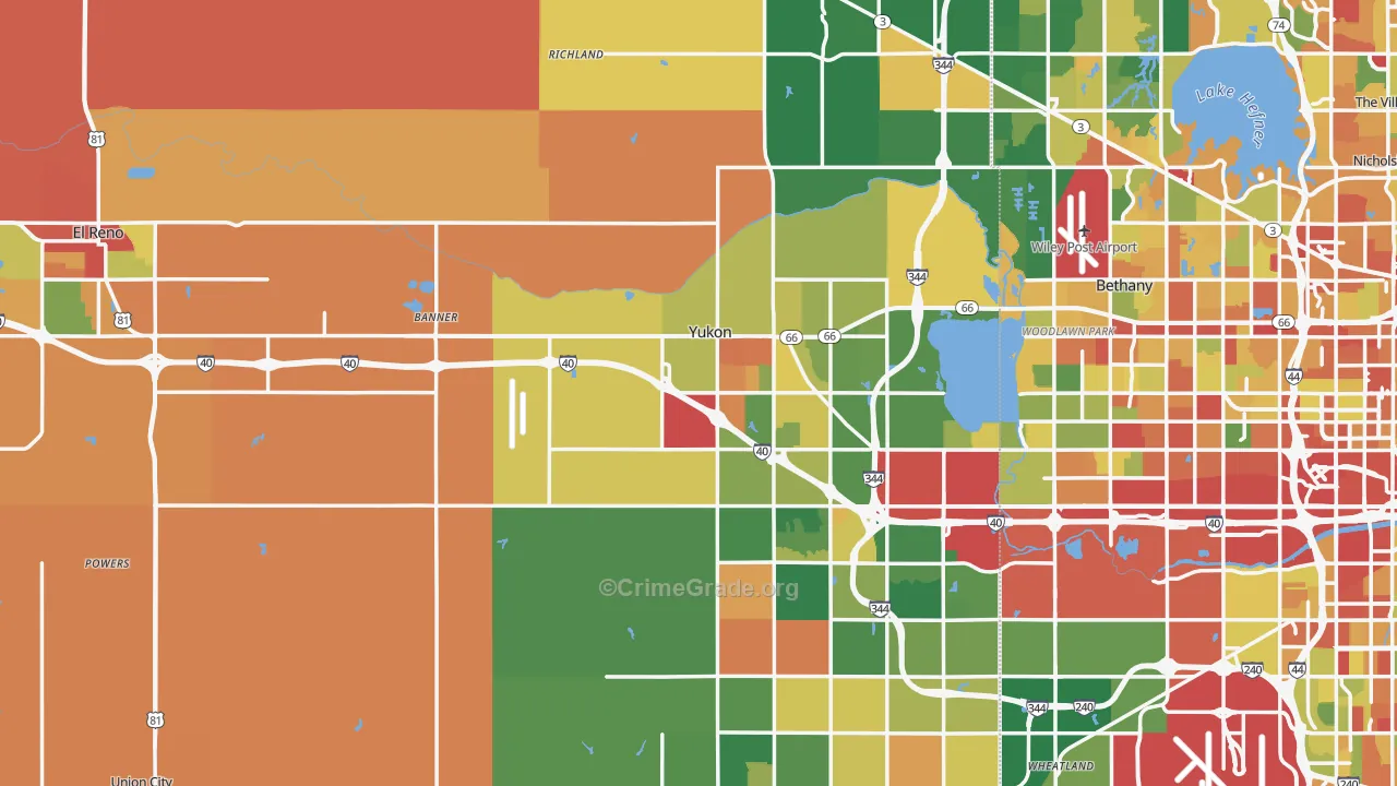 Canadian County, OK Map of Robbery Rates