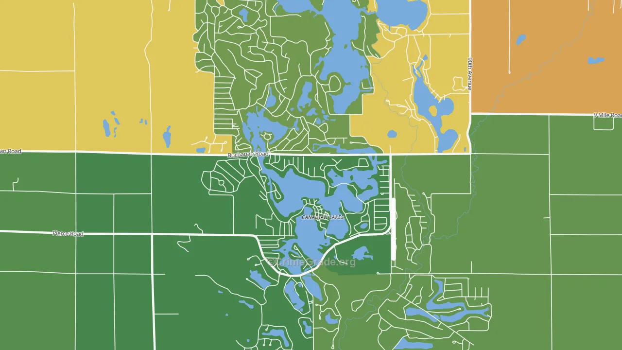Canadian Lakes, MI Map of Robbery Rates