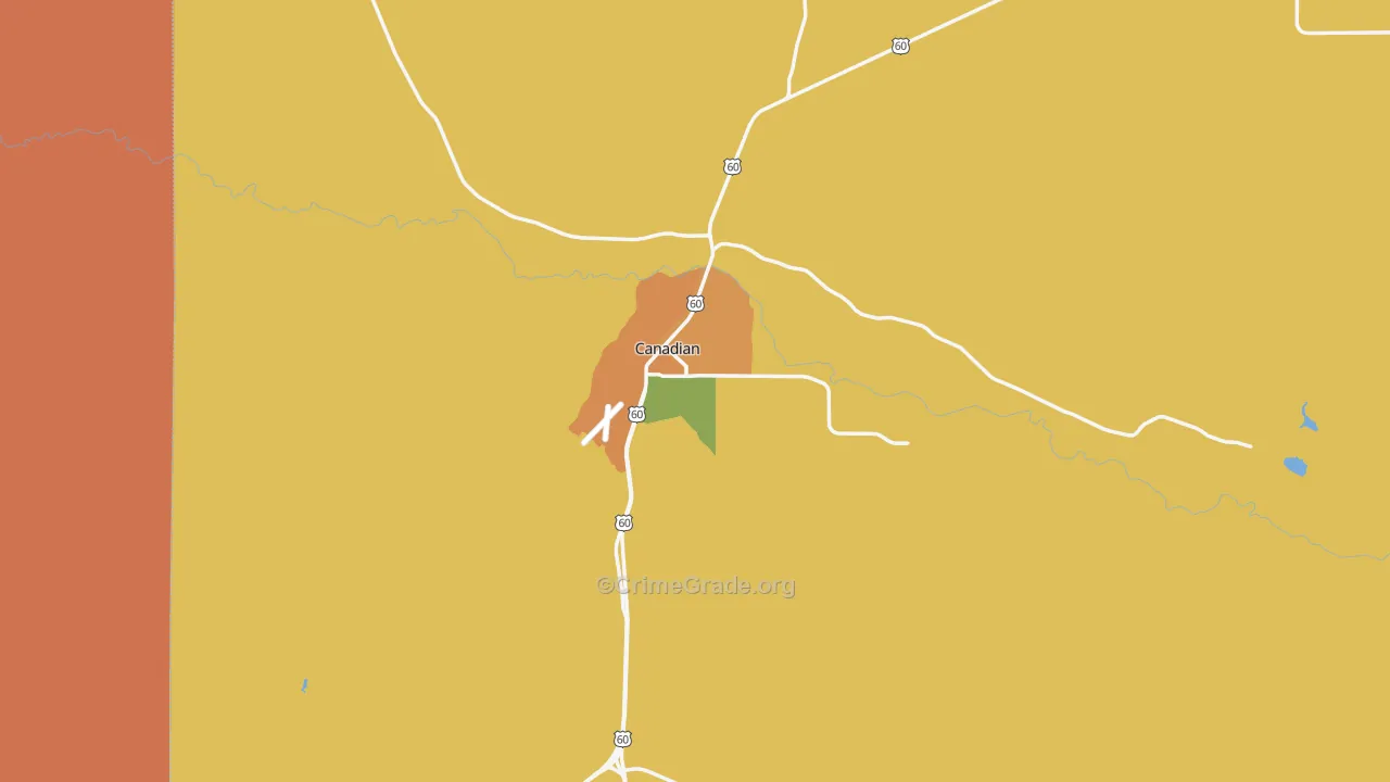 Canadian, TX Map of Robbery Rates