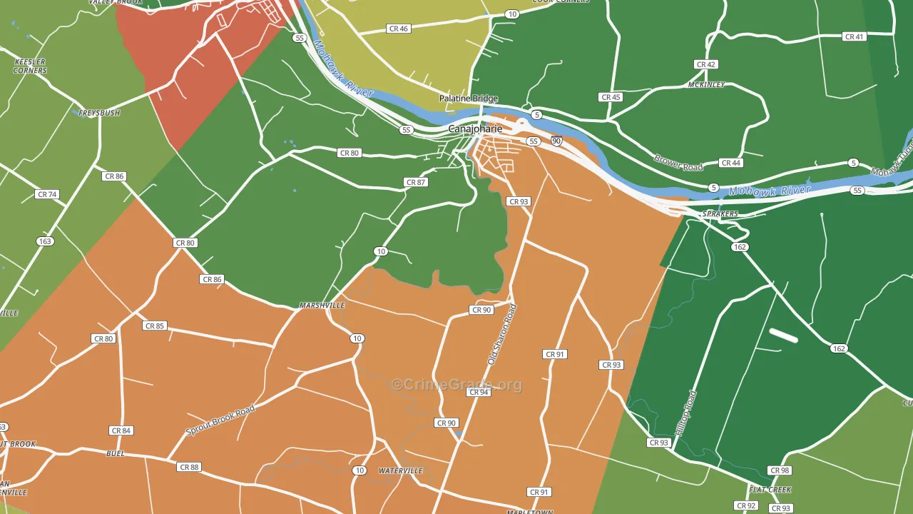 Canajoharie, NY Map of Robbery Rates