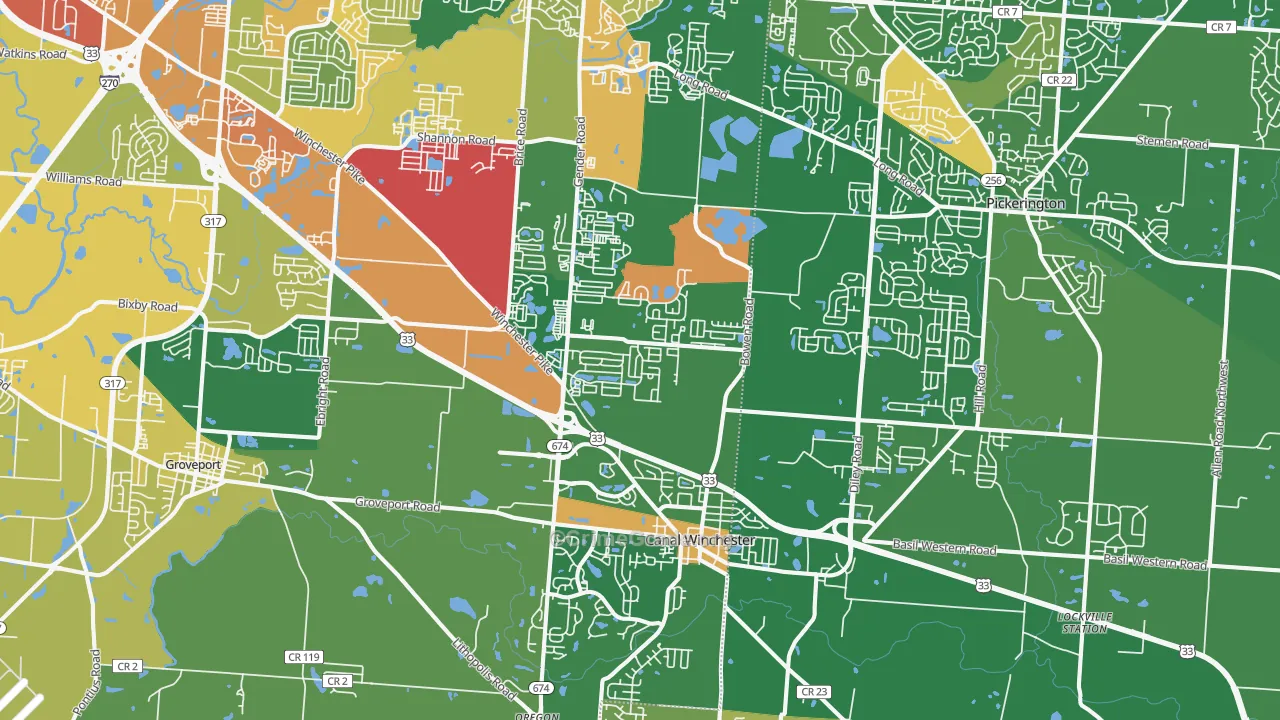 Canal Winchester, OH Map of Robbery Rates