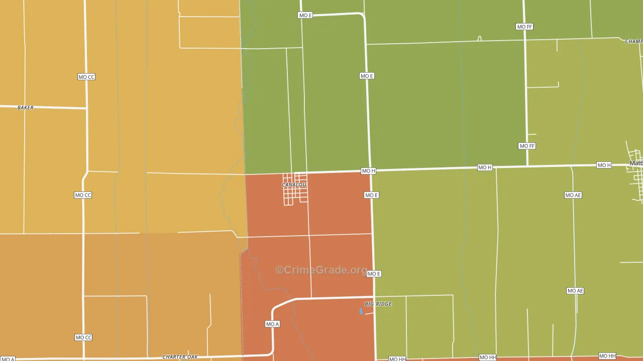 Canalou, MO Map of Robbery Rates