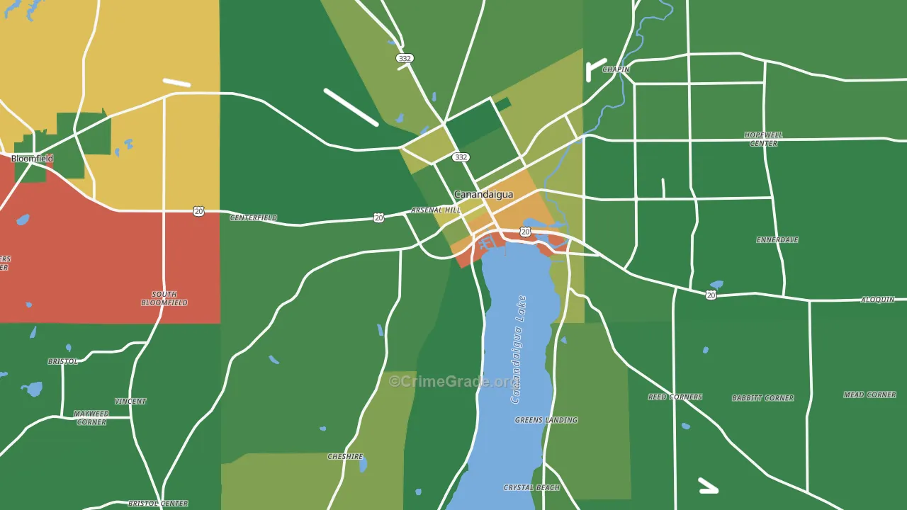 Canandaigua, NY Map of Robbery Rates