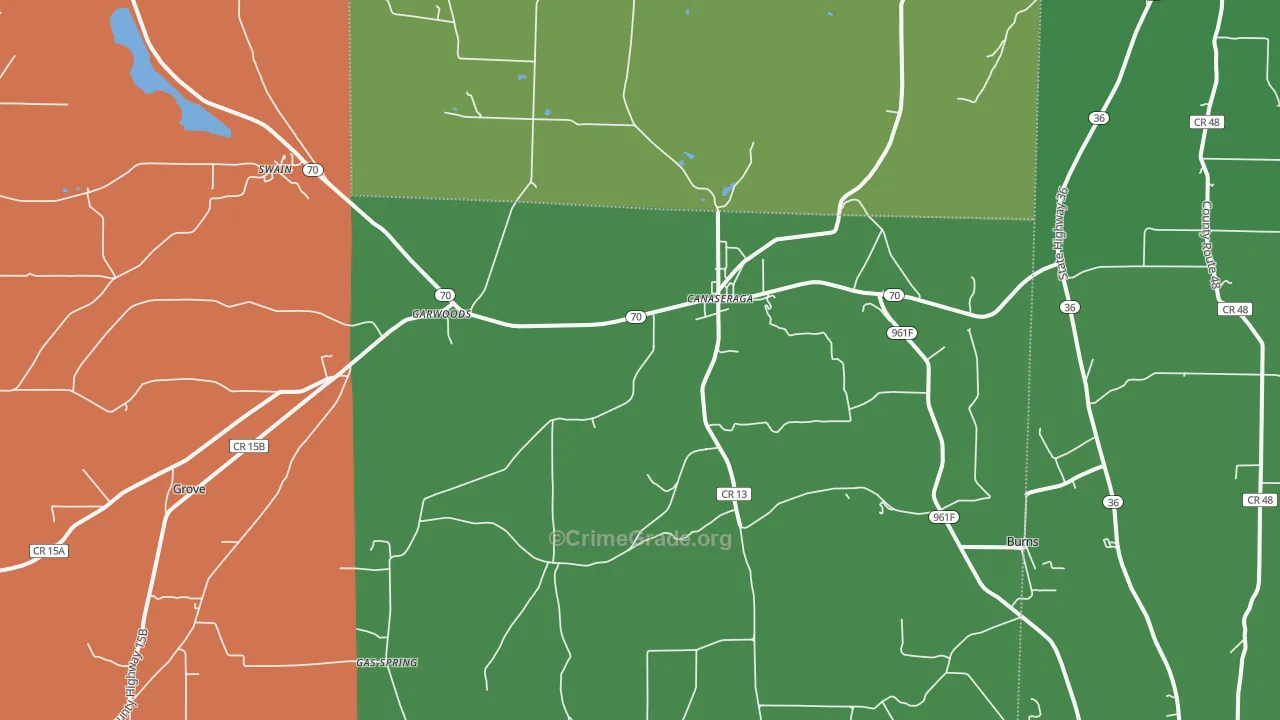 Canaseraga, NY Map of Robbery Rates