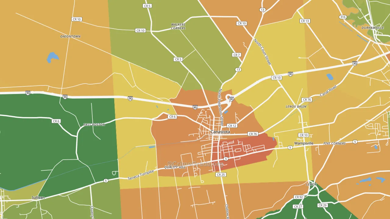 Canastota, NY Map of Robbery Rates