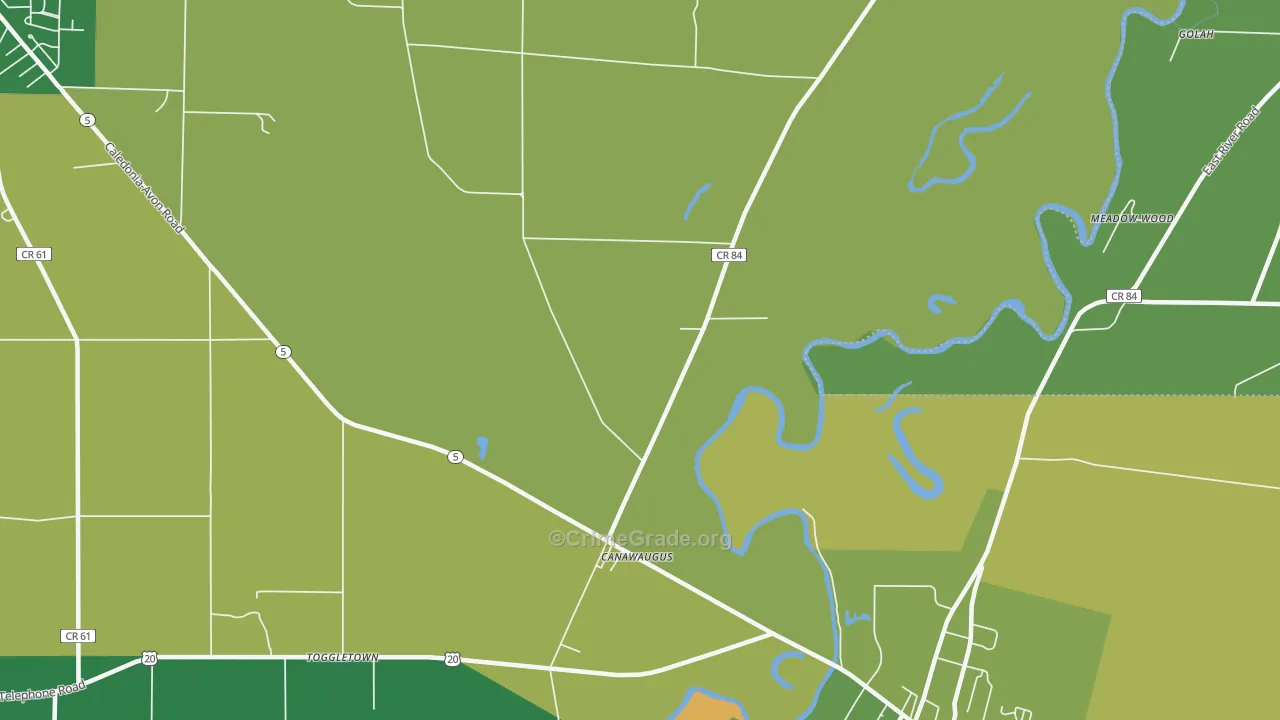 Canawaugus, NY Map of Robbery Rates