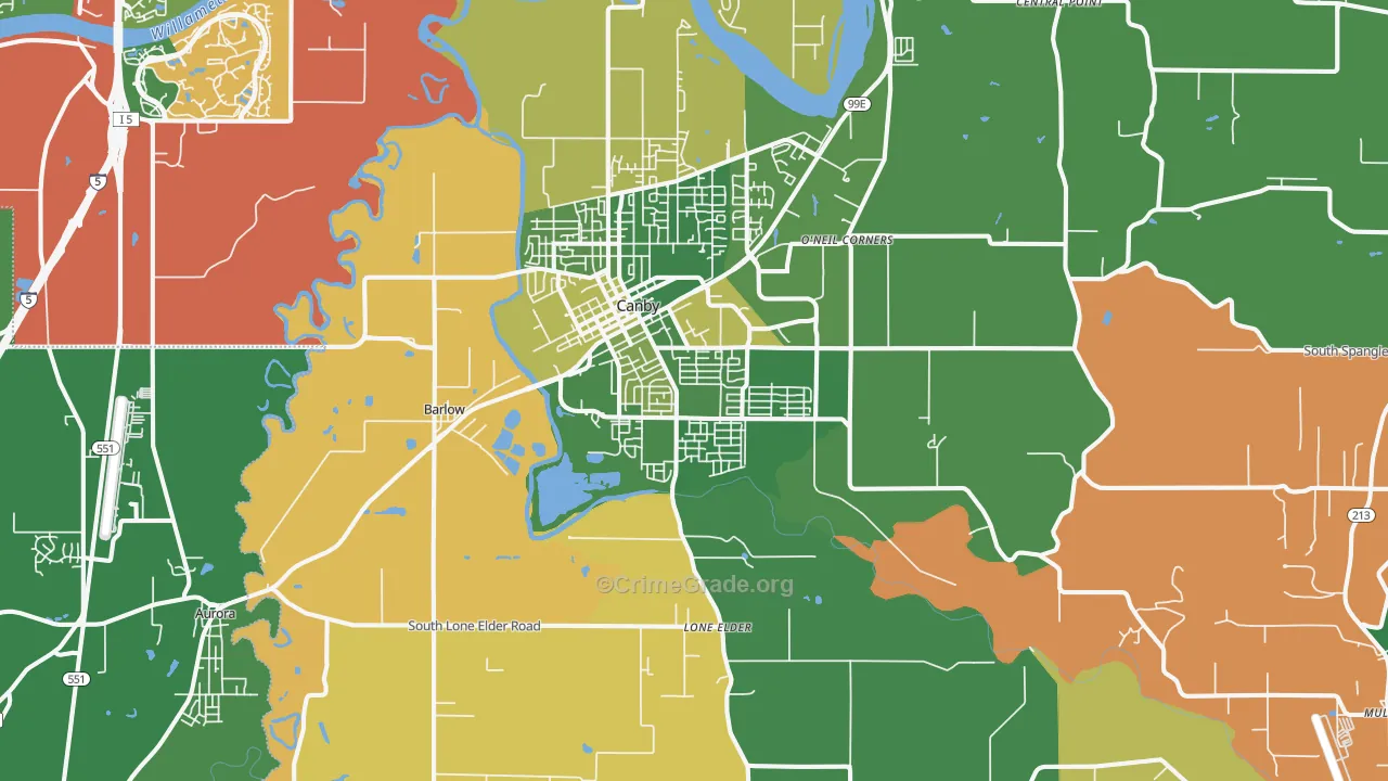 Canby, OR Map of Robbery Rates