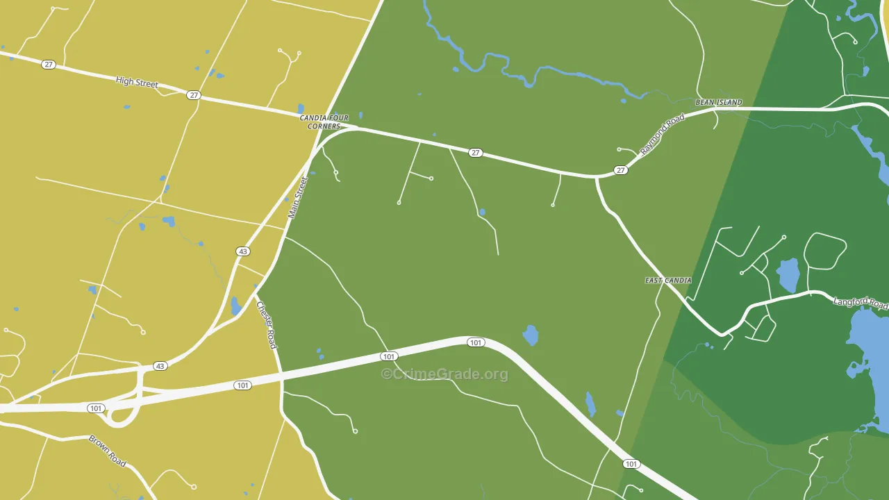 Candia Four Corners, NH Map of Robbery Rates