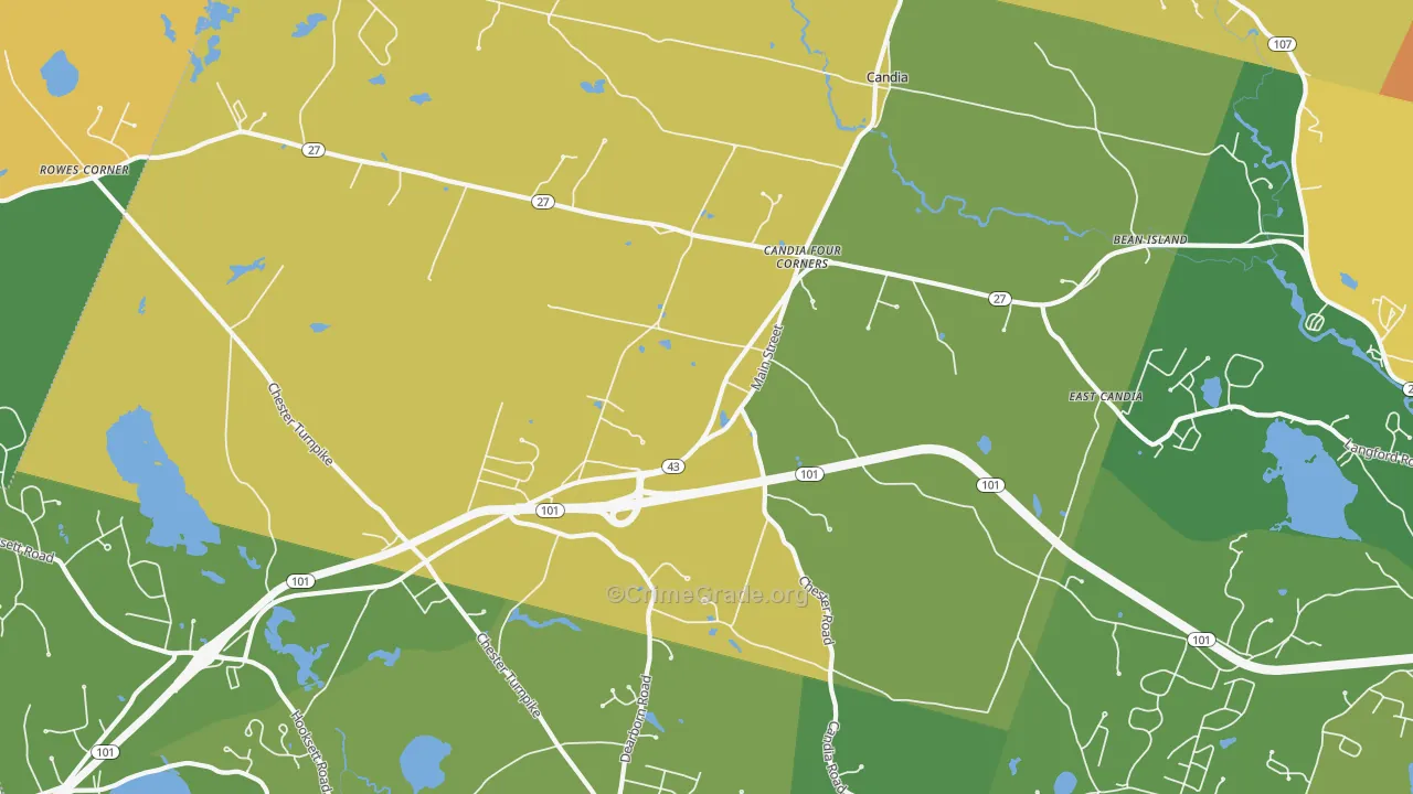 Candia, NH Map of Robbery Rates