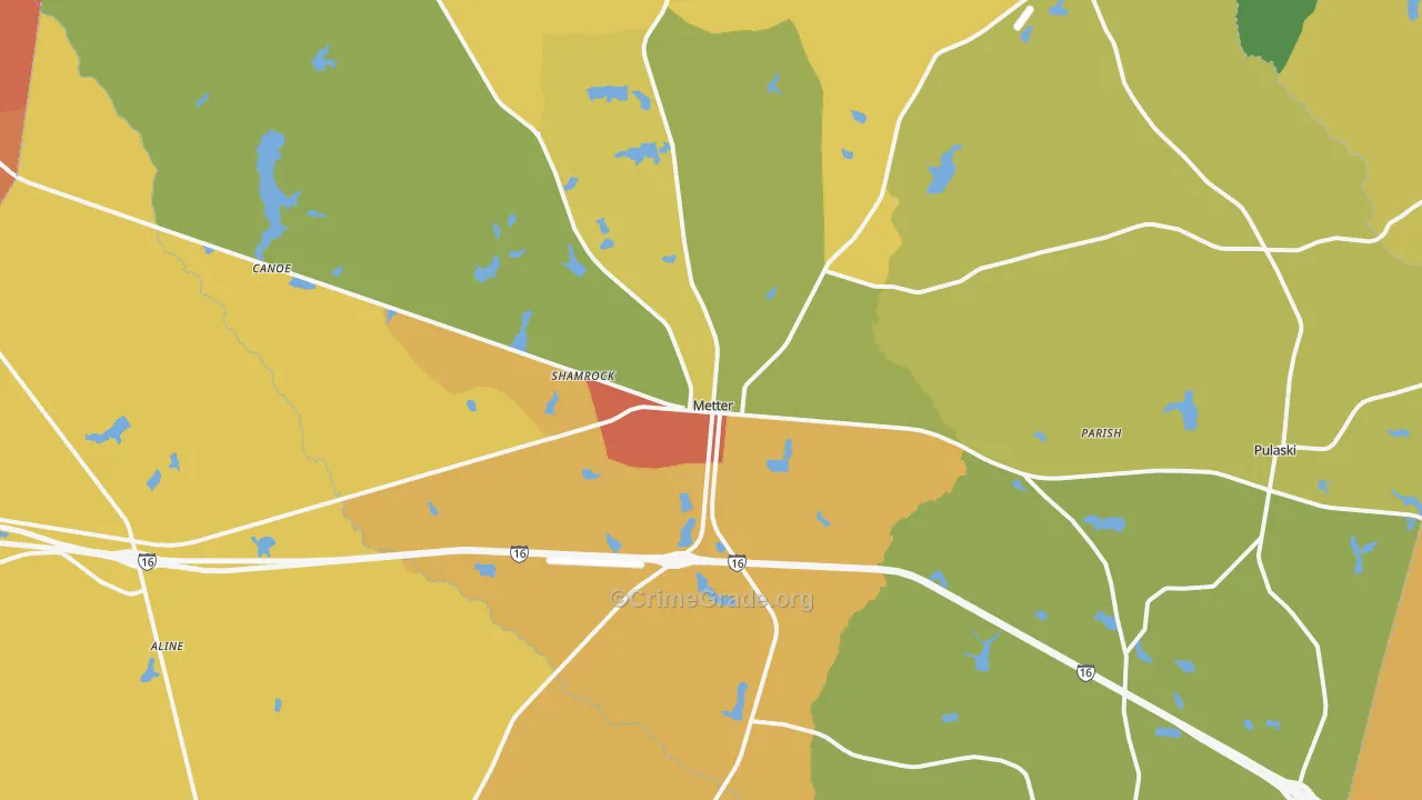 Candler County, GA Map of Robbery Rates