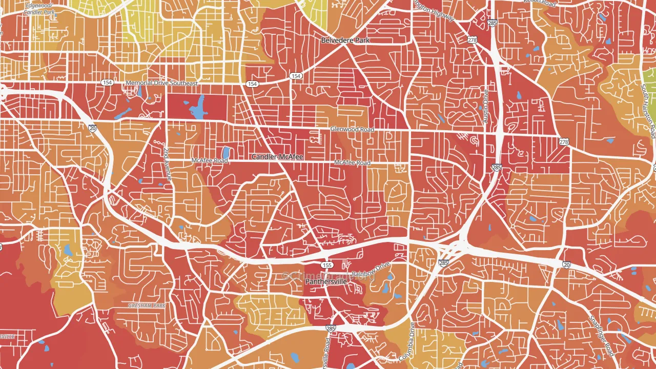 Candler-McAfee, GA Map of Robbery Rates