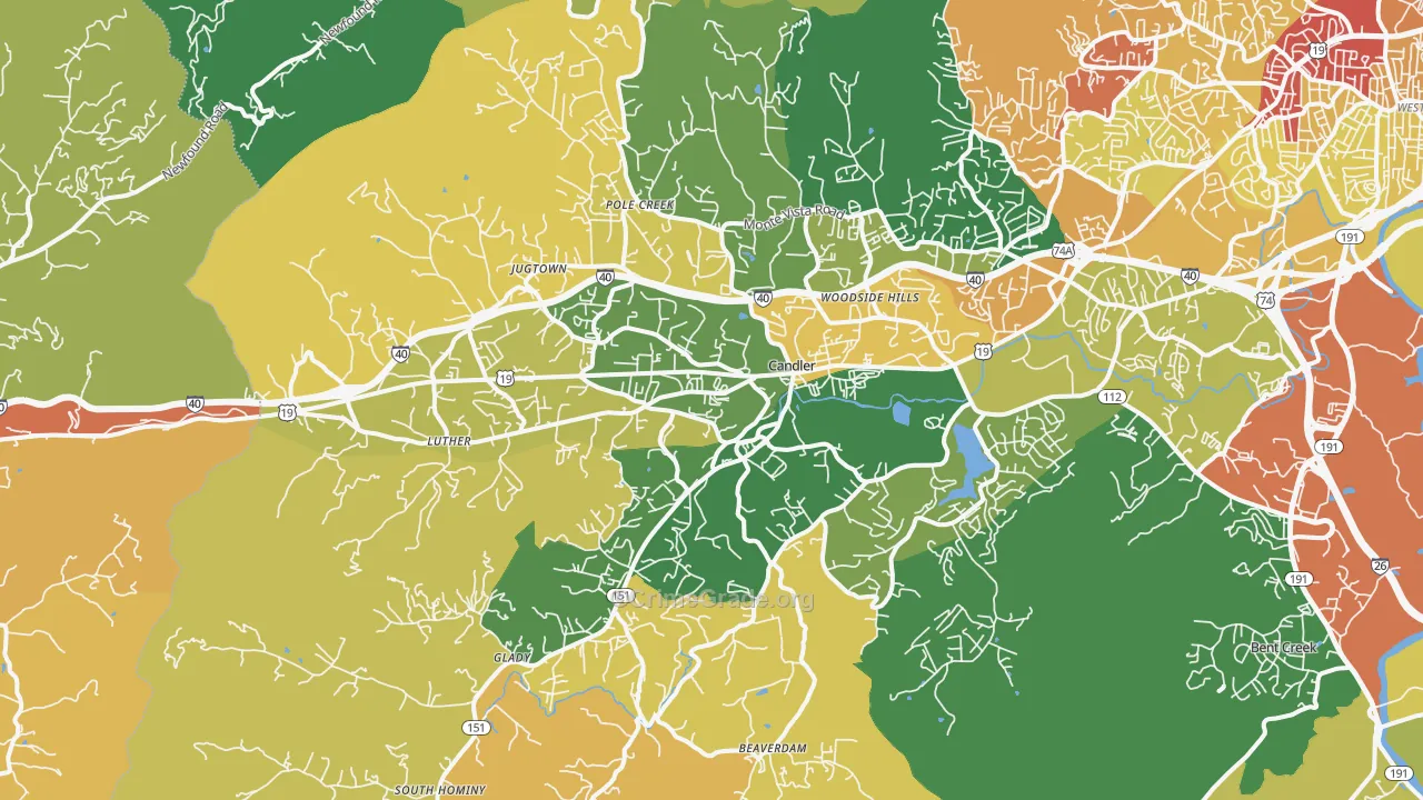 Candler, NC Map of Robbery Rates