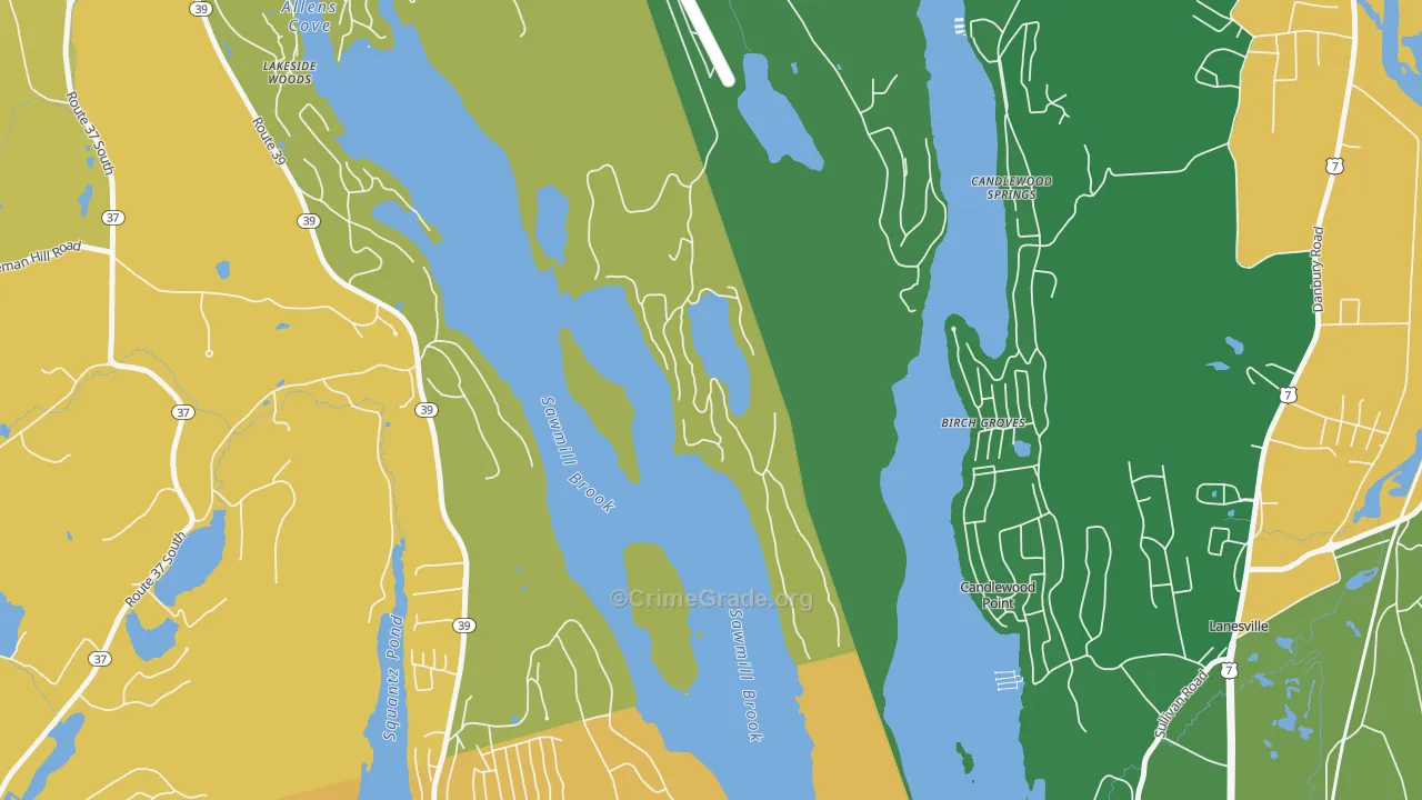 Candlewood Point, CT Map of Robbery Rates