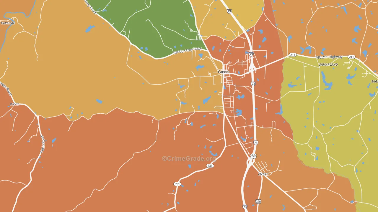 Candor, NC Map of Robbery Rates