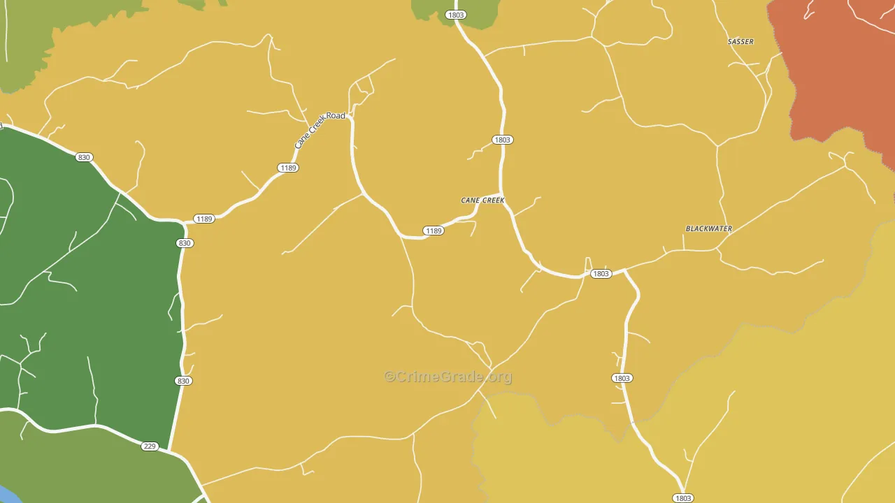 Cane Creek, KY Map of Robbery Rates