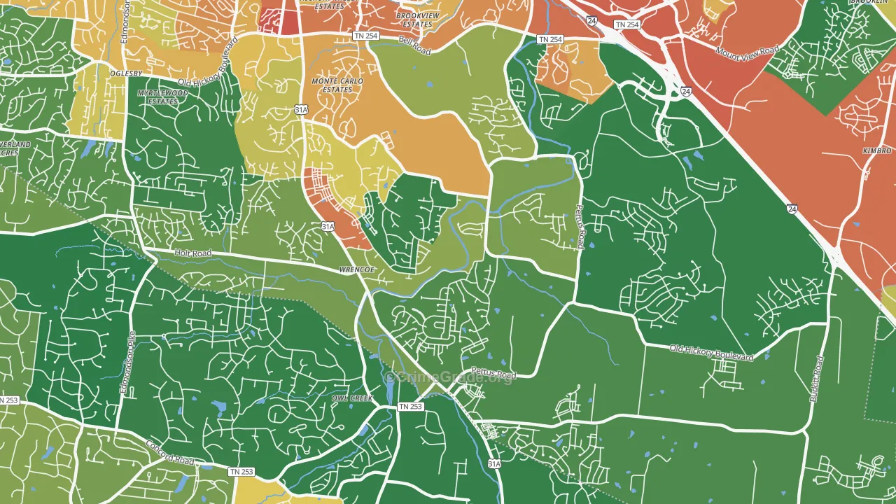 Cane Ridge, Antioch, TN Map of Robbery Rates