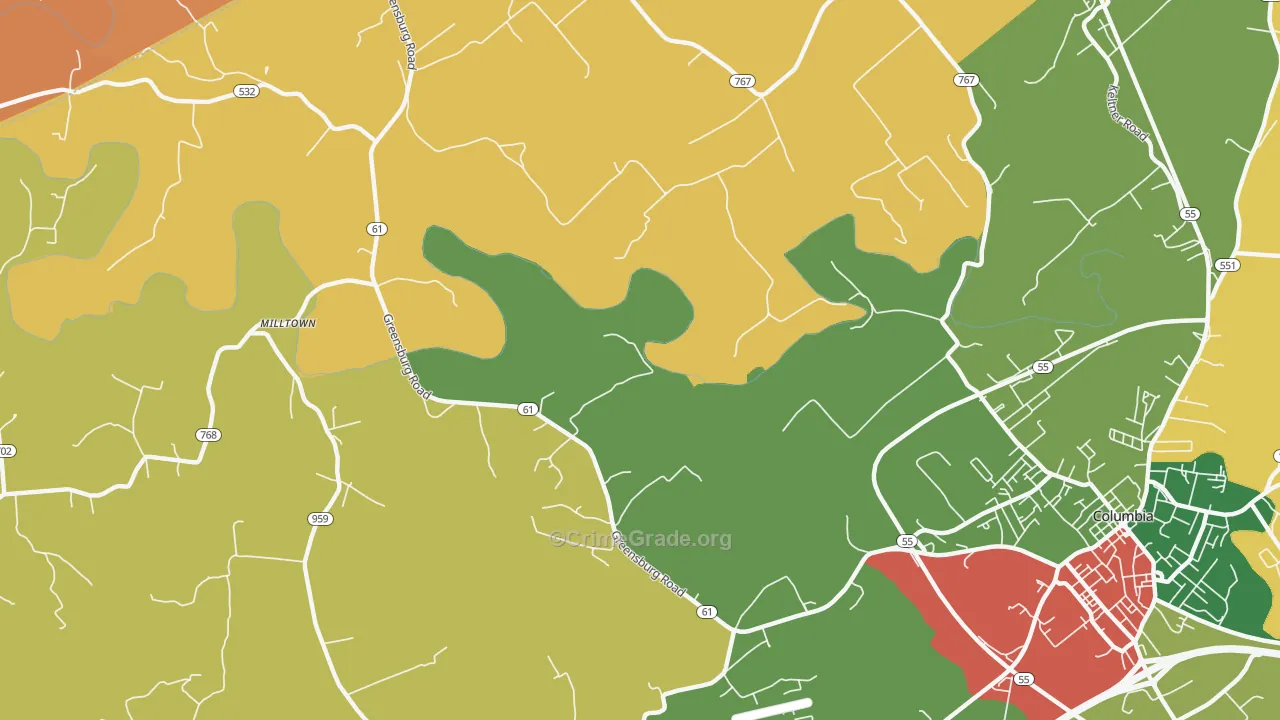 Cane Valley, KY Map of Robbery Rates