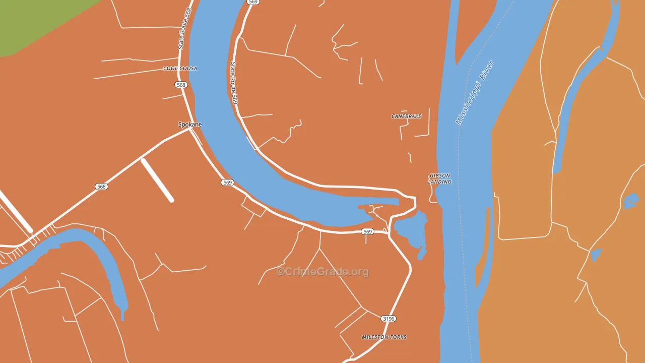 Canebrake, LA Map of Robbery Rates