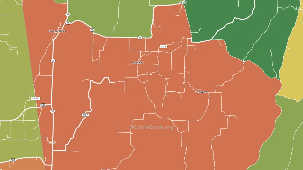 Canehill, AR Map of Robbery Rates