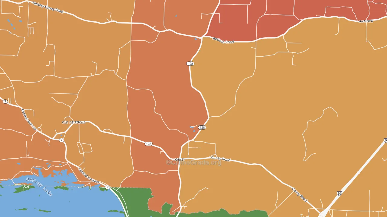 Caney, AR Map of Robbery Rates