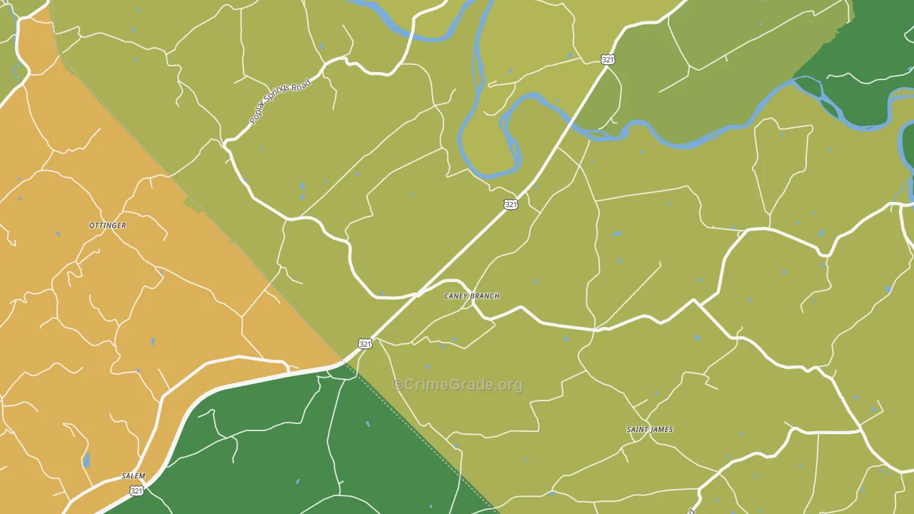 Caney Branch, TN Map of Robbery Rates