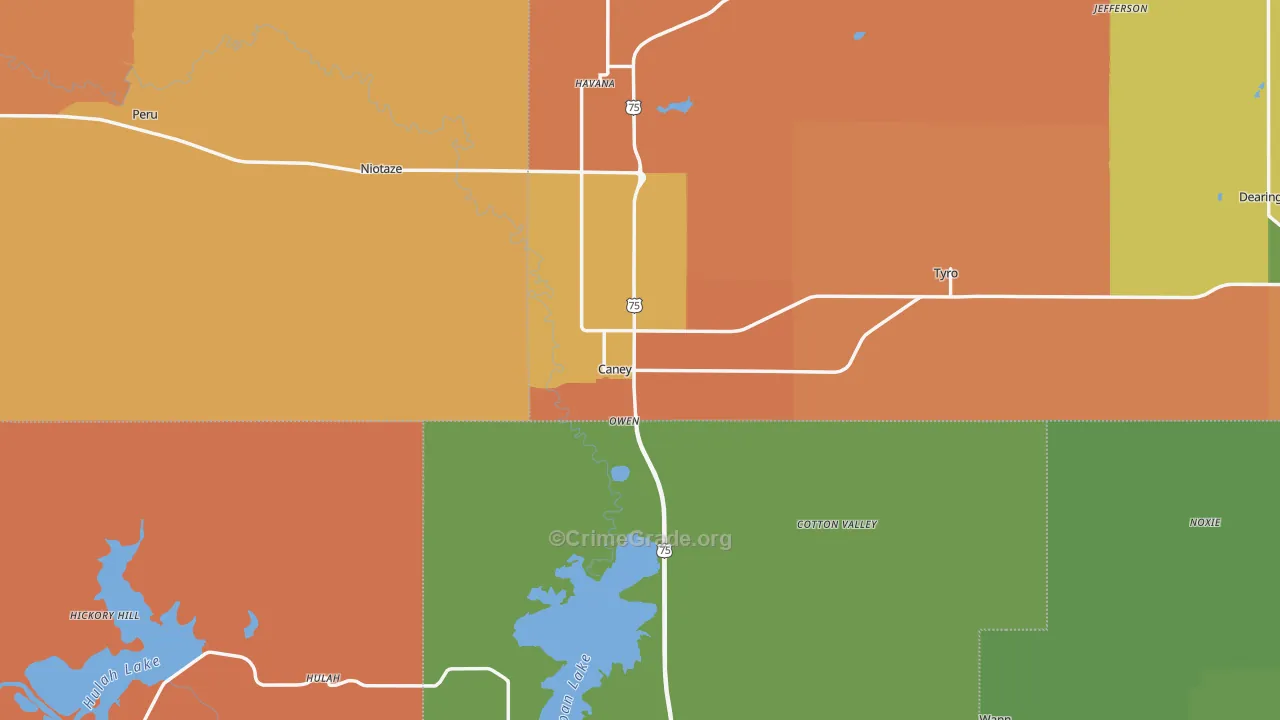 Caney, KS Map of Robbery Rates