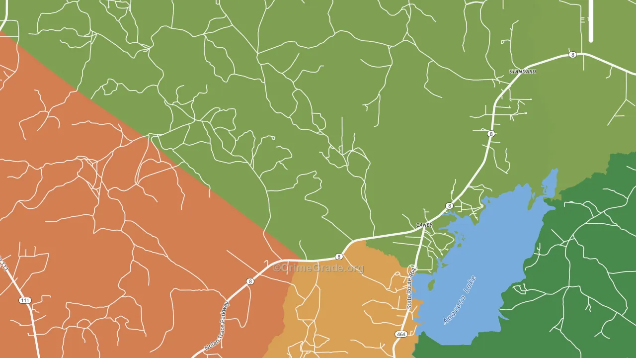 Caney, LA Map of Robbery Rates