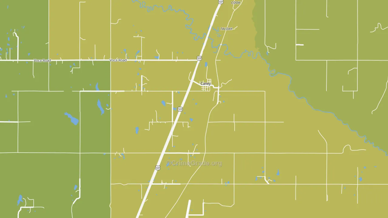 Caney, OK Map of Robbery Rates