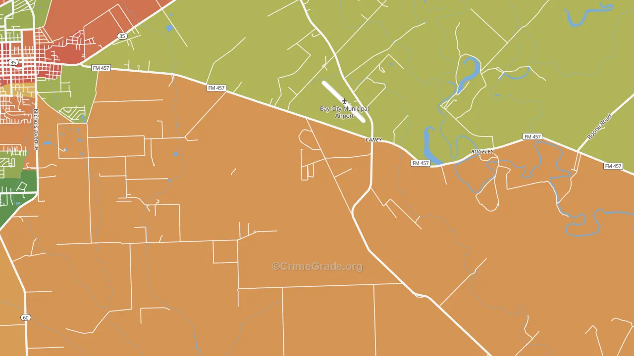 Caney, TX Map of Robbery Rates