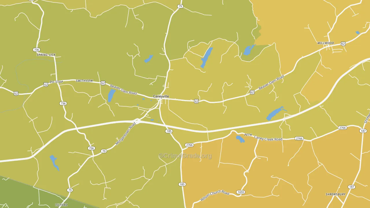 Caneyville, KY Map of Robbery Rates