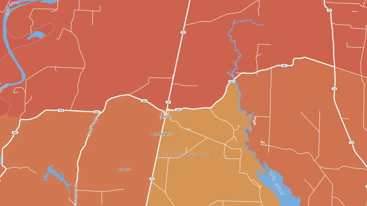 Canfield, AR Map of Robbery Rates