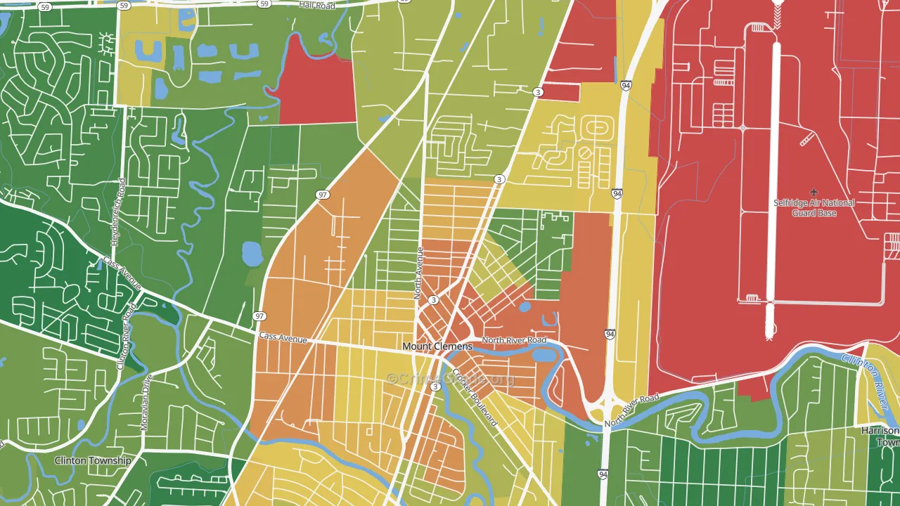Canfield Manor, Mount Clemens, MI Map of Robbery Rates
