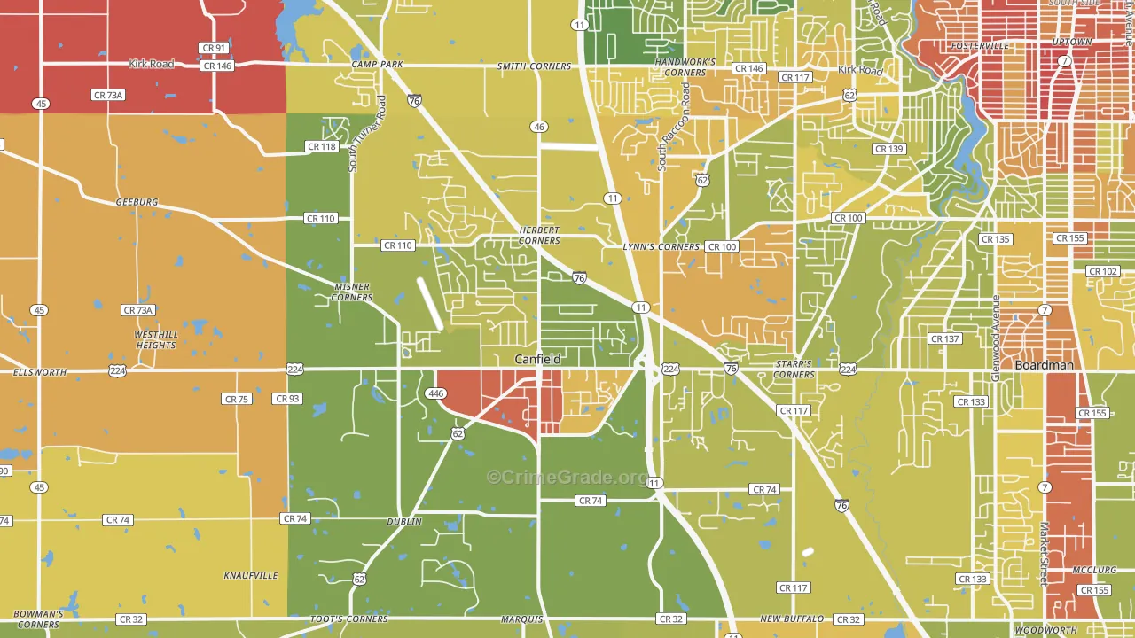 Canfield, OH Map of Robbery Rates