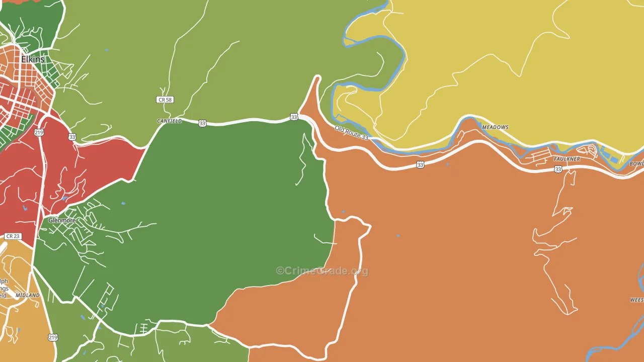 Canfield, WV Map of Robbery Rates