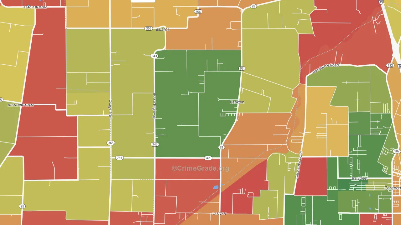 Cankton, LA Map of Robbery Rates
