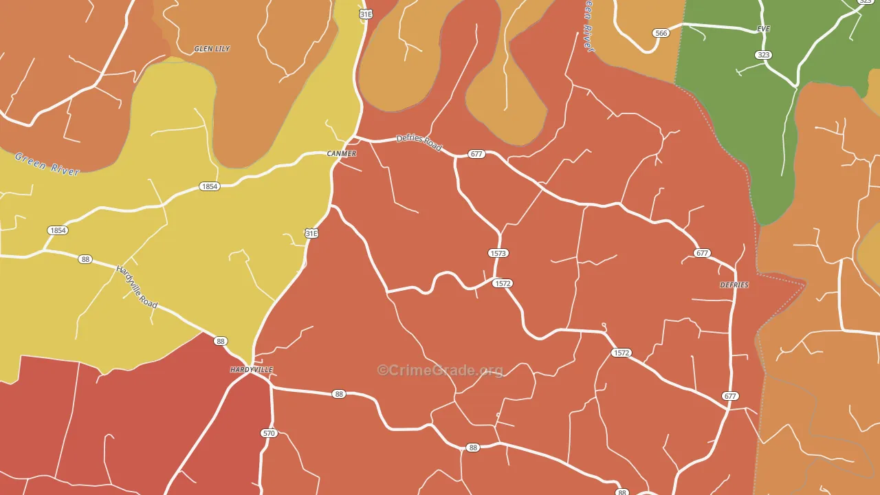 Canmer, KY Map of Robbery Rates
