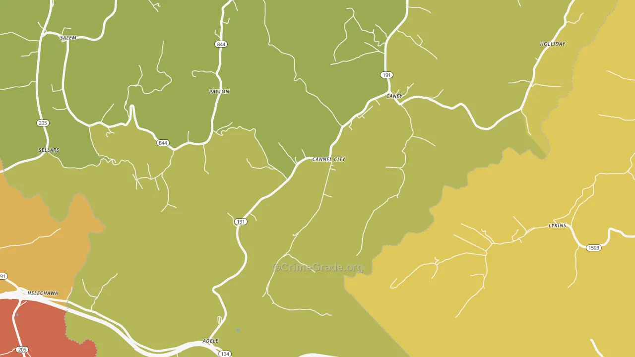 Cannel City, KY Map of Robbery Rates