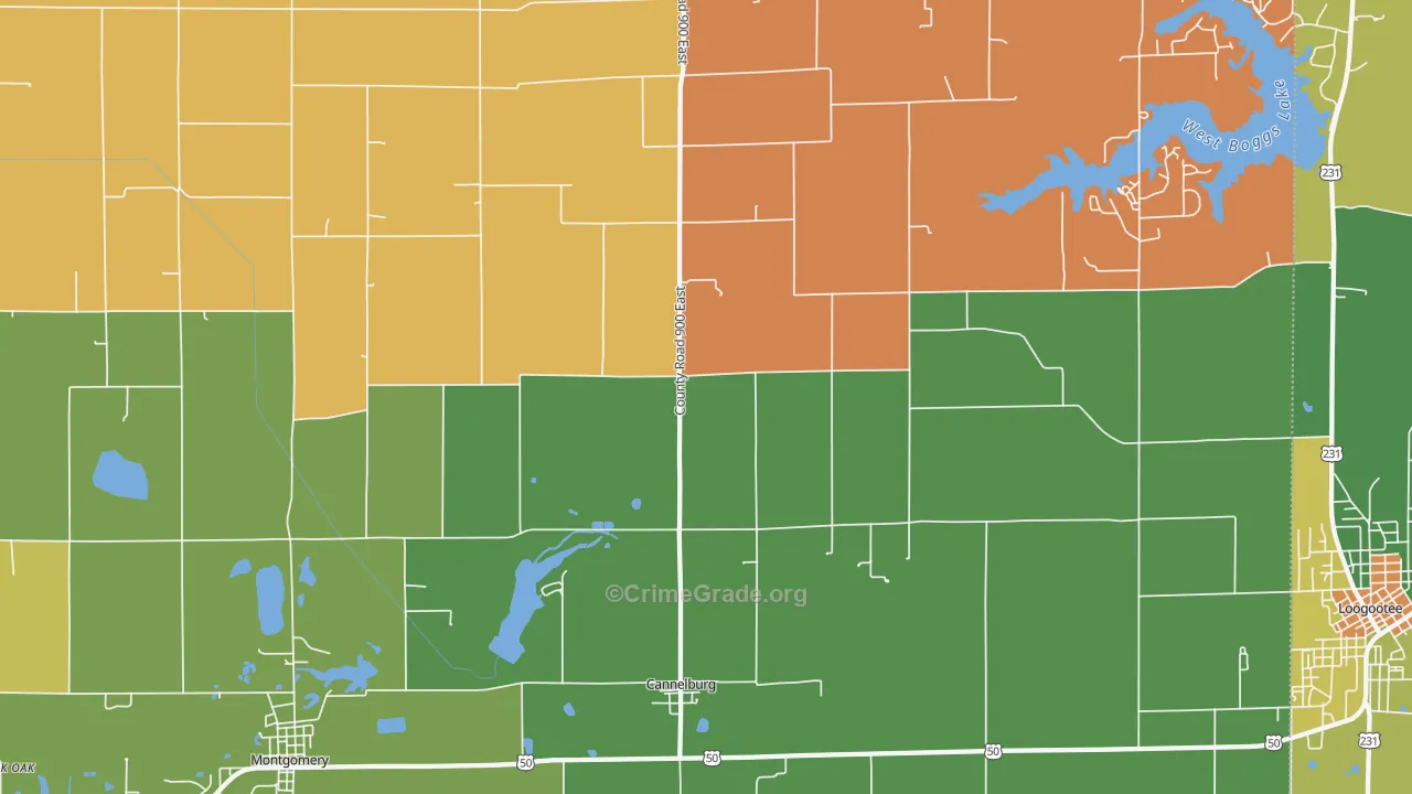 Cannelburg, IN Map of Robbery Rates