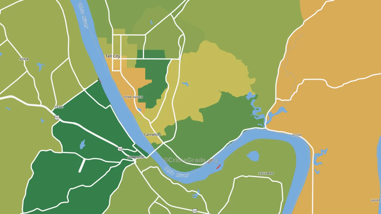 Cannelton, IN Map of Robbery Rates