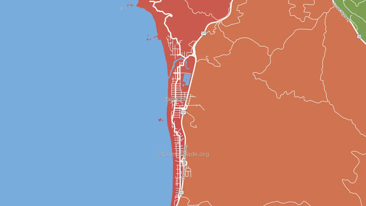 Cannon Beach, OR Map of Robbery Rates