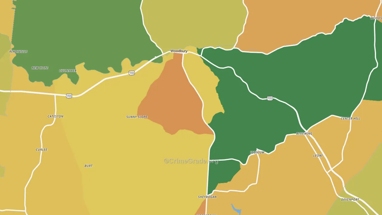 Cannon County, TN Map of Robbery Rates